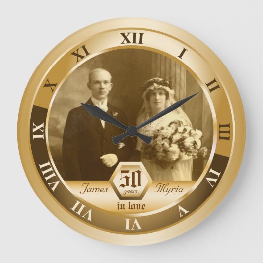 Golden Wedding Anniversary Customizable Photo Gift Grote Klok (Voorkant)