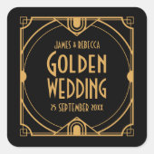 Golden Wedding Art Deco Style Goud Lijst Vierkante Sticker (Voorkant)