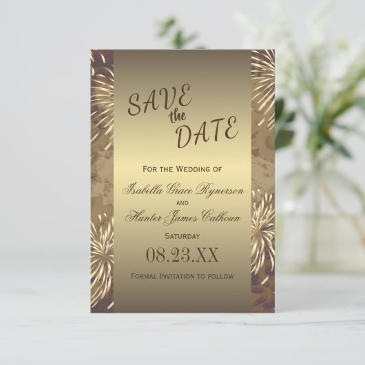 Golden Wedding Fireworks Save The Date (Staand voorkant)