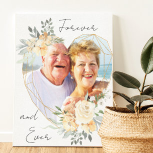 Golden Wedding Heart Shape Photo Forever en Ever Canvas Afdruk