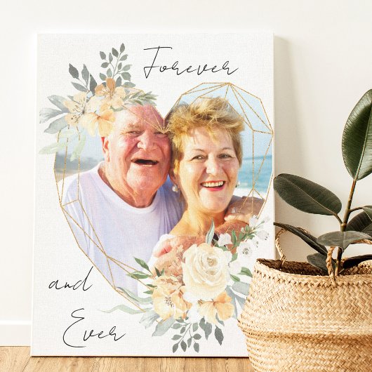 Golden Wedding Heart Shape Photo Forever en Ever Canvas Afdruk
