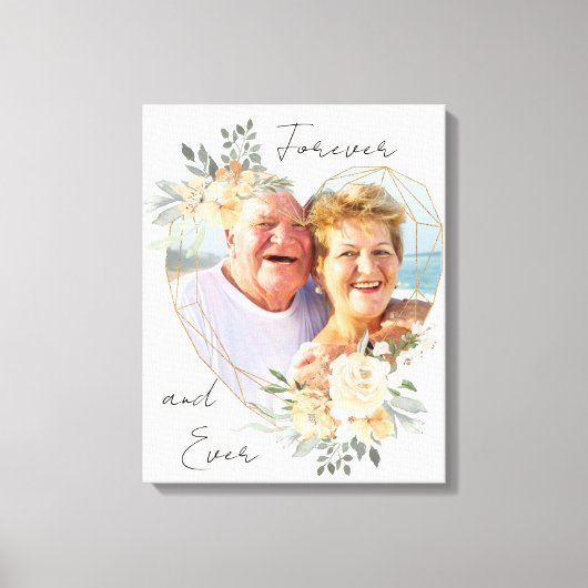 Golden Wedding Heart Shape Photo Forever en Ever Canvas Afdruk (Voorkant)