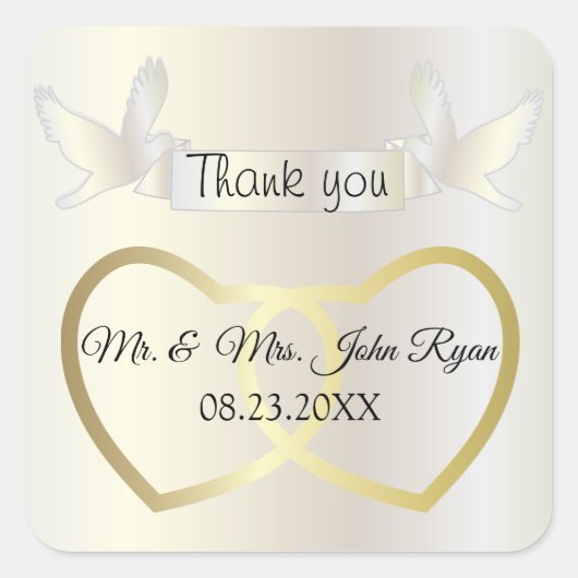 Golden Wedding Hearts Vierkante Sticker (Voorkant)