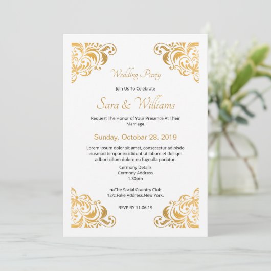 Golden Wedding Invitation Kaart (Staand voorkant)