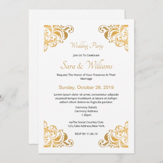 Golden Wedding Invitation Kaart (Voorkant / Achterkant)