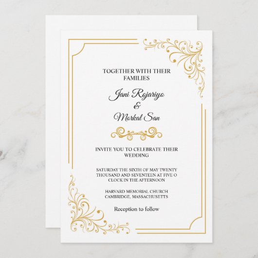 Golden Wedding Invitation Kaart (Voorkant / Achterkant)