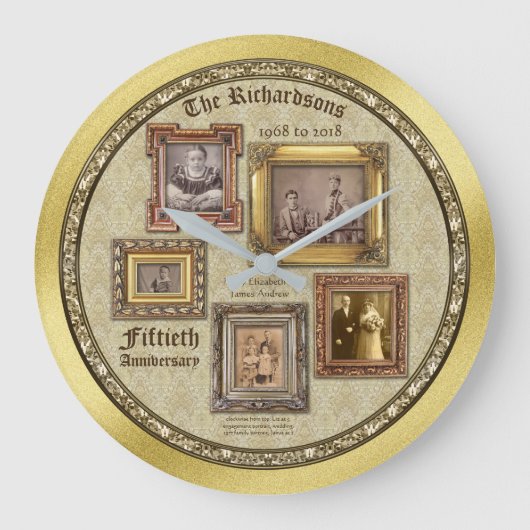 Golden Wedding Jubileum Antiek Lijsten Collage Grote Klok (Voorkant)