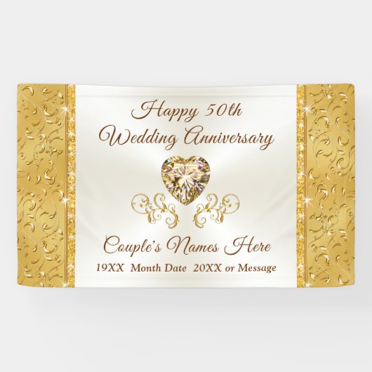Golden Wedding Jubileum Banners, gepersonaliseerd Spandoek (Horizontaal)