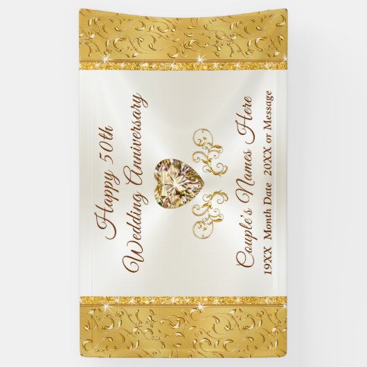 Golden Wedding Jubileum Banners, gepersonaliseerd Spandoek (Verticaal)