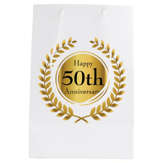 Golden Wedding Jubileum Custom Medium Cadeauzakje (Achterkant)