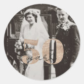 Golden Wedding Jubileum Dan en nu 50 jaar Ronde Sticker (Voorkant)