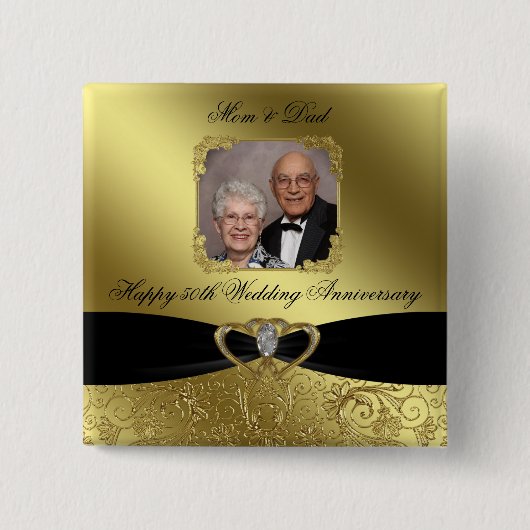 Golden Wedding Jubileum Foto Button (Voorkant)