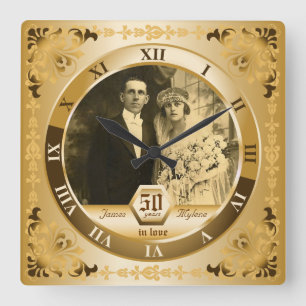 Golden Wedding Jubileum  Foto Gift Vierkante Klok