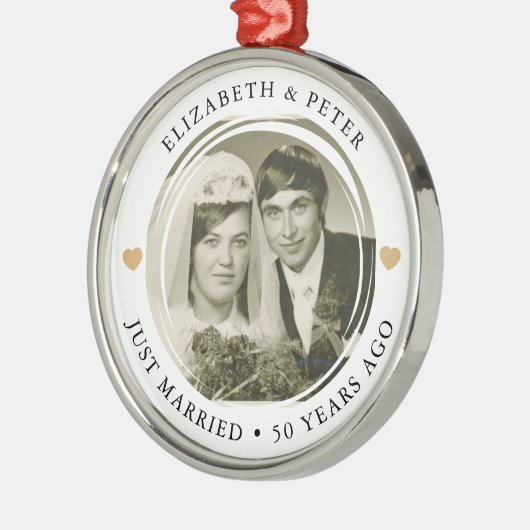 Golden Wedding Jubileum Foto Metalen Ornament (Links)