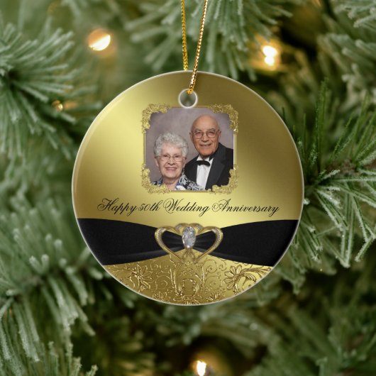 Golden Wedding Jubileum Foto Ornament (Boom)