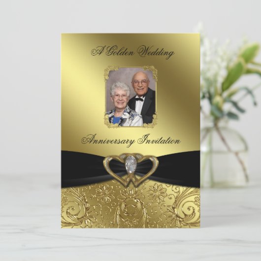 Golden Wedding Jubileum Fotouitnodiging Kaart (Staand voorkant)