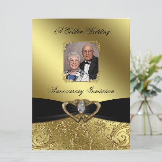 Golden Wedding Jubileum Fotouitnodiging Kaart (Staand voorkant)
