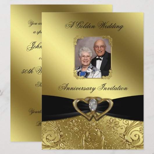 Golden Wedding Jubileum Fotouitnodiging Kaart (Voorkant / Achterkant)