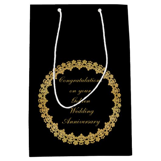 Golden Wedding Jubileum Medium Cadeauzakje (Voorkant)