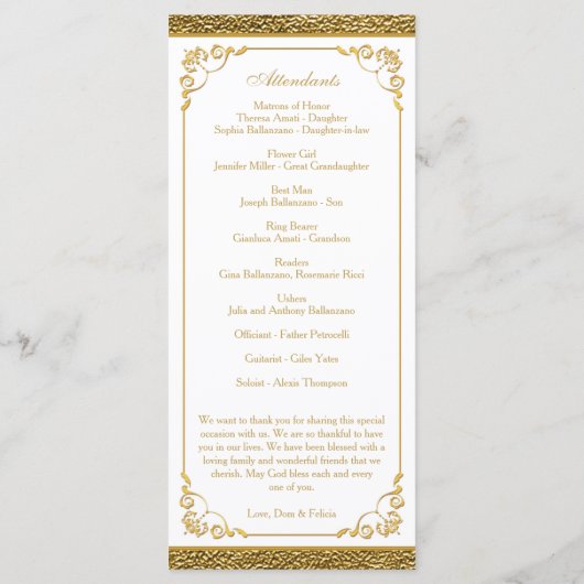 Golden Wedding Jubileum Vow Renewal Programme Programmakaart (Achterkant)