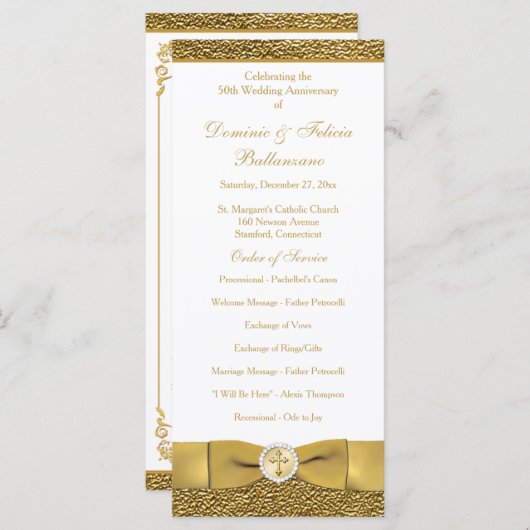 Golden Wedding Jubileum Vow Renewal Programme Programmakaart (Voorkant / Achterkant)