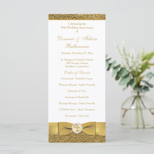 Golden Wedding Jubileum Vow Renewal Programme Programmakaart (Staand voorkant)