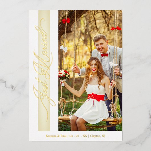 Golden Wedding Just Married Hand Lettered Photo  Folie Uitnodiging (Voorkant)