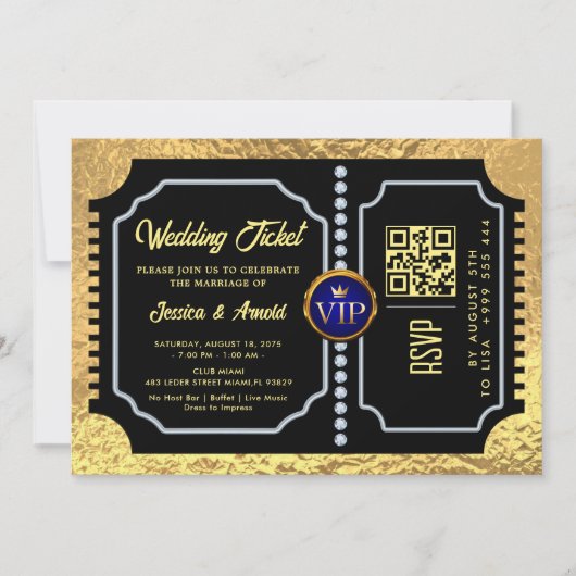 Golden Wedding Party QR code Ticket Uitnodiging (Voorkant)