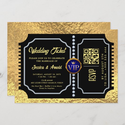 Golden Wedding Party QR code Ticket Uitnodiging (Voorkant / Achterkant)
