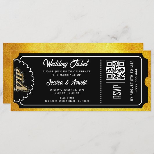 Golden Wedding Party Ticket Uitnodiging (Voorkant / Achterkant)