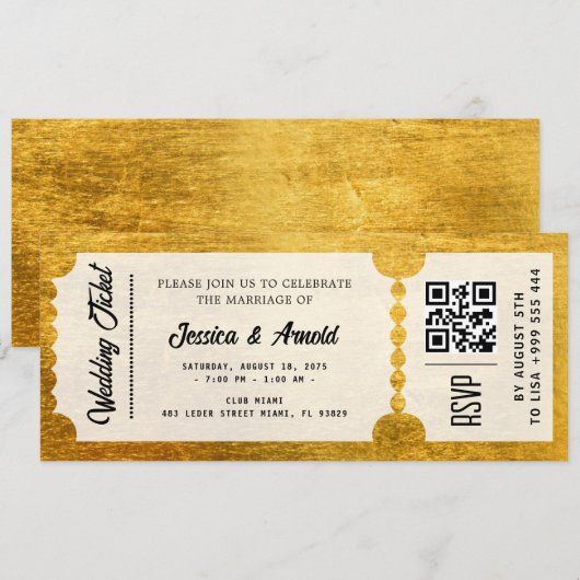 Golden Wedding Party Ticket Uitnodiging (Voorkant / Achterkant)