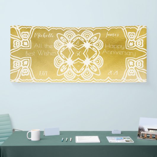 Golden Wedding Personalized Art Deco Ornamental Spandoek (Beurs)