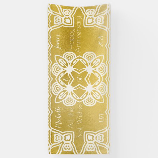 Golden Wedding Personalized Art Deco Ornamental Spandoek (Verticaal)