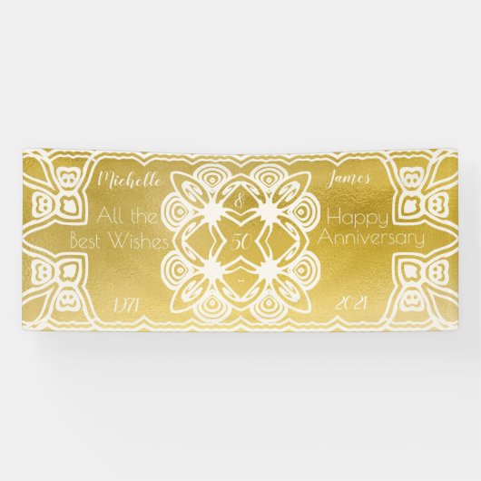Golden Wedding Personalized Art Deco Ornamental Spandoek (Horizontaal)