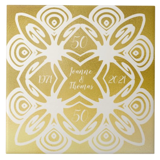 Golden Wedding Personalized Art Deco Ornamental Tegeltje (Voorkant)