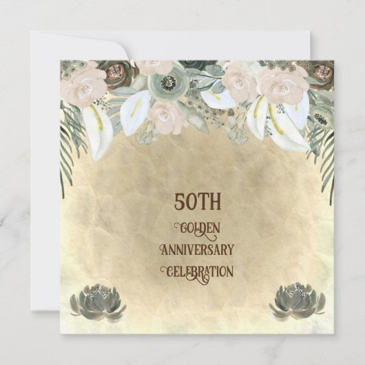 Golden Wedding Sage Groene Waterverf Bloemen Kaart (Voorkant)