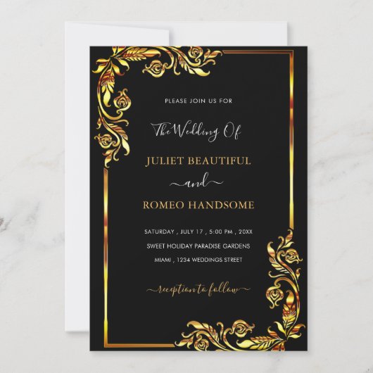 Golden Wedding Uitnodiging laat Lijst Black Gold (Voorkant)