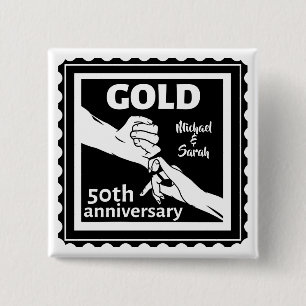 Golden wedding verjaarary holding hands 50th vierkante button 5,1 cm