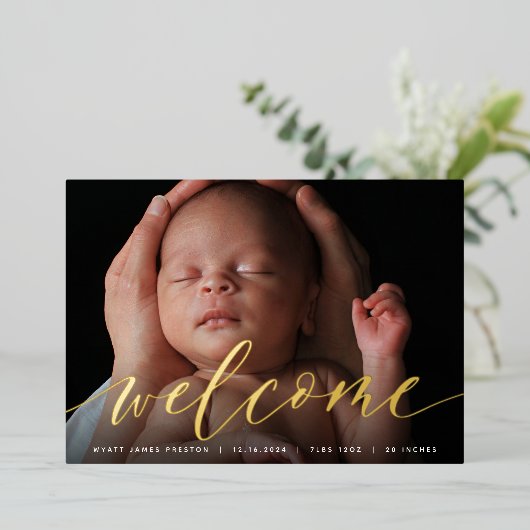 Golden Welcome Script | Aankondiging Folie geboort (Staand Voorkant)