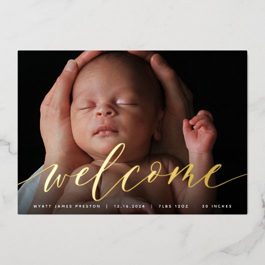 Golden Welcome Script | Aankondiging Folie geboort (Voorkant)