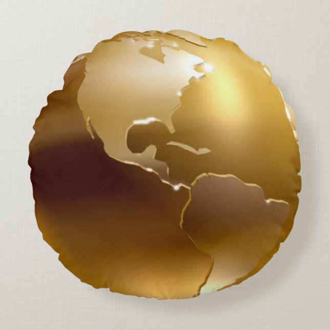 Golden Wereldbol Pillow Rond Kussen (Voorkant)
