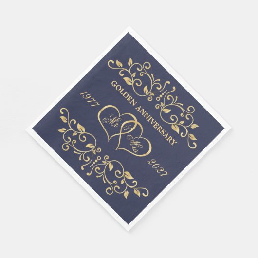 Golden wervelingen, harten 50e bruiloft Jubileum Servet (Hoek)