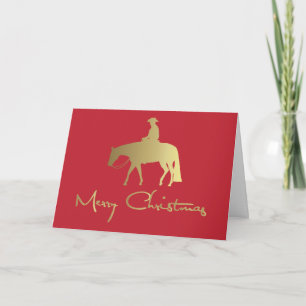 Golden Western Pleasure Horse Red Christmas Feestdagen Kaart