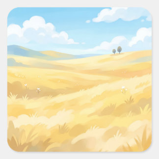 Golden Wheat Field Under Blue Sky Vierkante Sticker