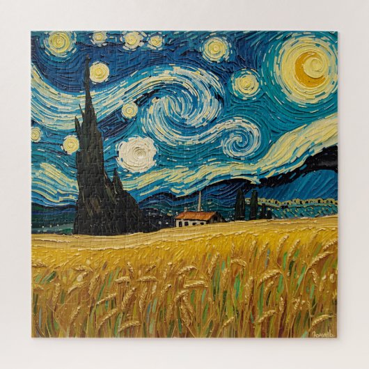 Golden Wheat Field Under Starry Skies - Textured O Legpuzzel (Verticaal)