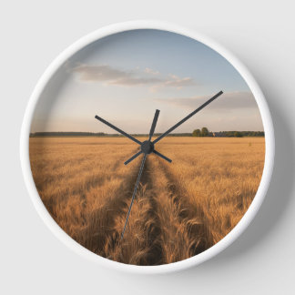 Golden Wheat Field Wall Clock - Natuur op het plat