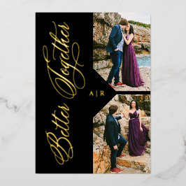 Golden Whimsical Luxury Modern 2 Photos Collage Folie Uitnodiging