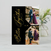 Golden Whimsical Luxury Modern 2 Photos Collage Folie Uitnodiging (Staand Voorkant)