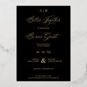 Golden Whimsical Luxury Modern 2 Photos Collage Folie Uitnodiging (Achterkant)