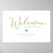 Golden Whimsical Welcome Wedding Turquoise Heart Poster (Voorkant)